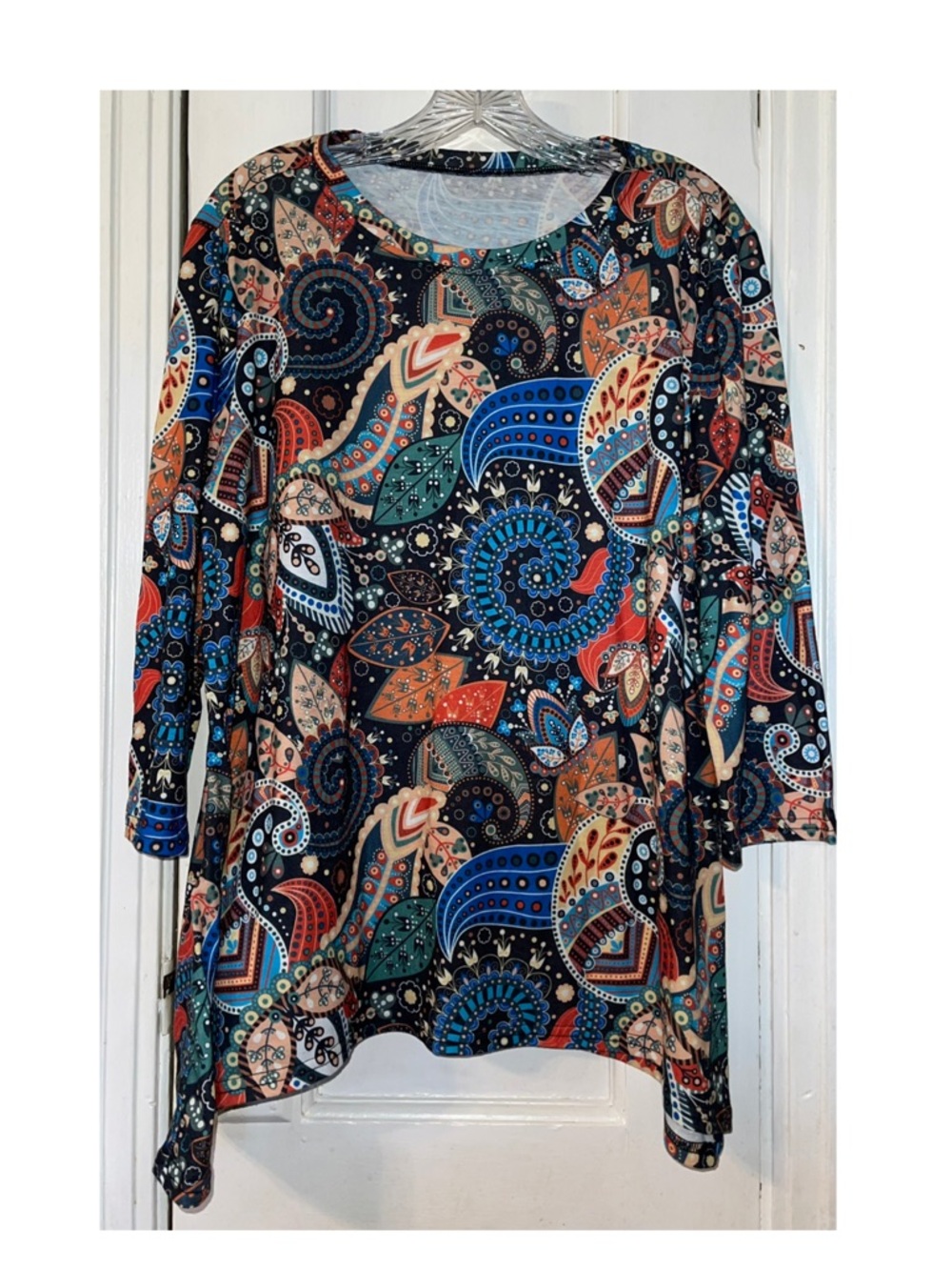 Women’s Multicolor Paisley Three Quarter Length Sleeve Tee